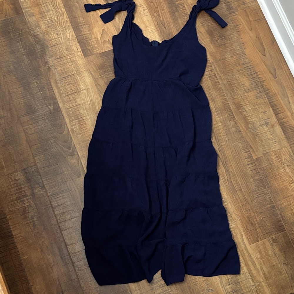 Elegant Navy Blue Sleeveless Dress maxi V Neck size M